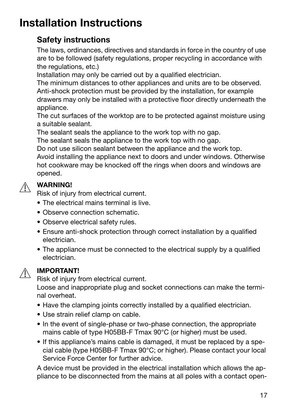 Installation instructions | Electrolux TBC 651 X User Manual | Page 17 / 24