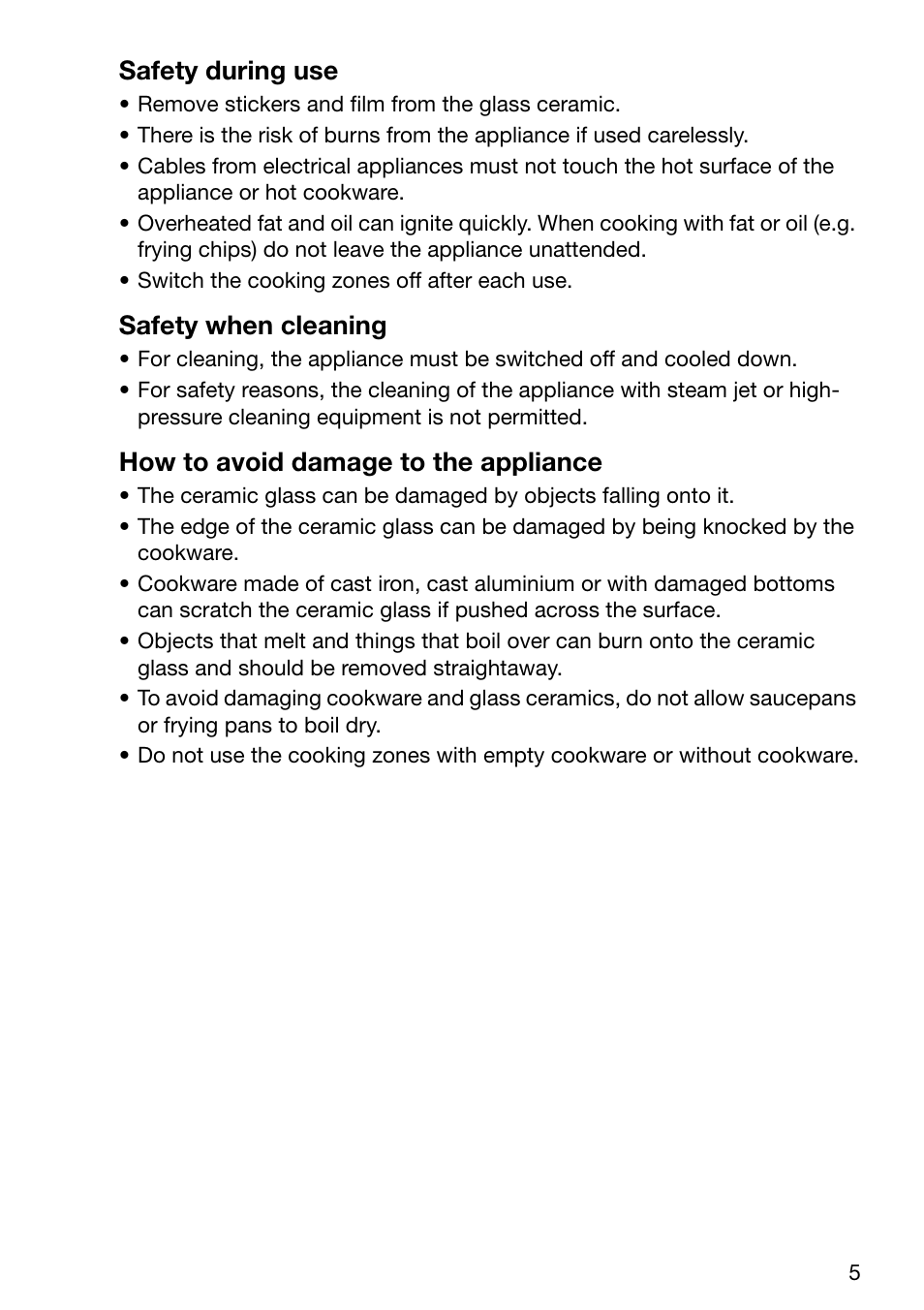 Safety during use, Safety when cleaning, How to avoid damage to the appliance | Electrolux TBC 651 X User Manual | Page 5 / 24