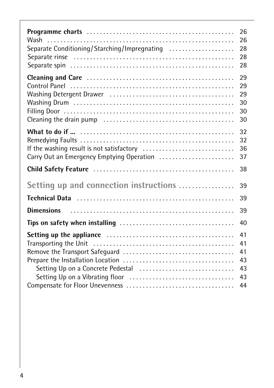 Setting up and connection instructions | Electrolux LAVAMAT SOUPLESSE 14 User Manual | Page 4 / 56