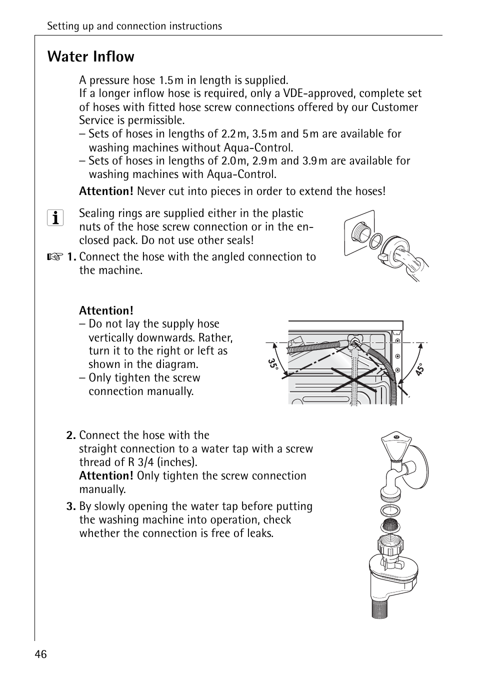 Water inflow | Electrolux LAVAMAT SOUPLESSE 14 User Manual | Page 46 / 56