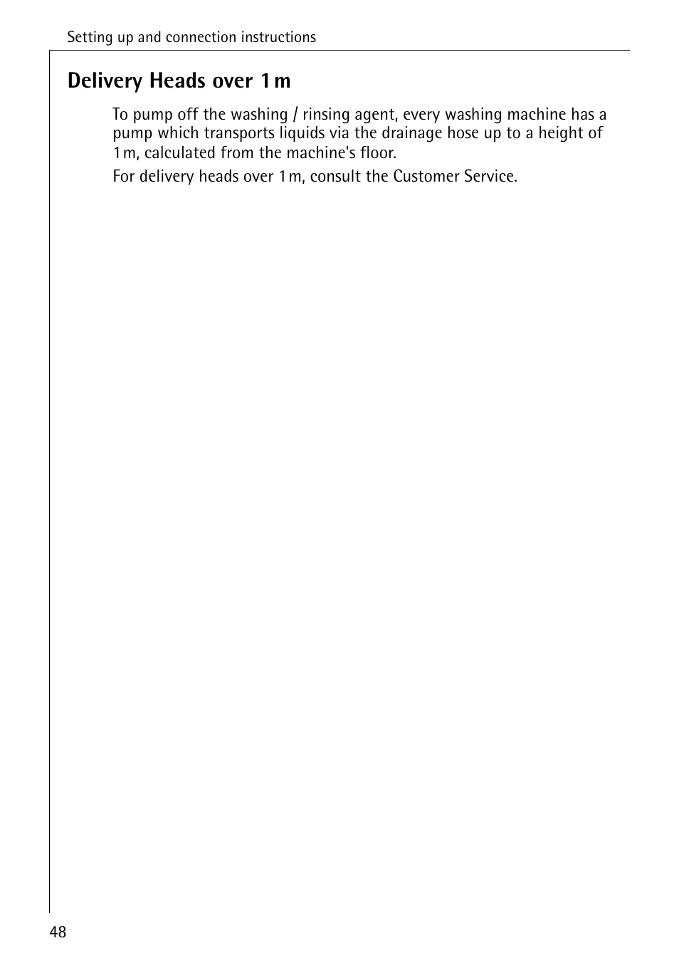 Delivery heads over 1m | Electrolux LAVAMAT SOUPLESSE 14 User Manual | Page 48 / 56