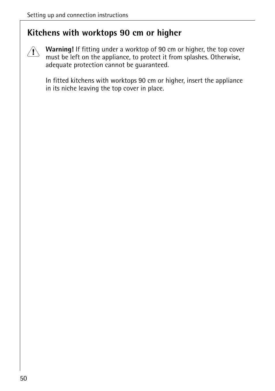 Kitchens with worktops 90 cm or higher | Electrolux LAVAMAT SOUPLESSE 14 User Manual | Page 50 / 56