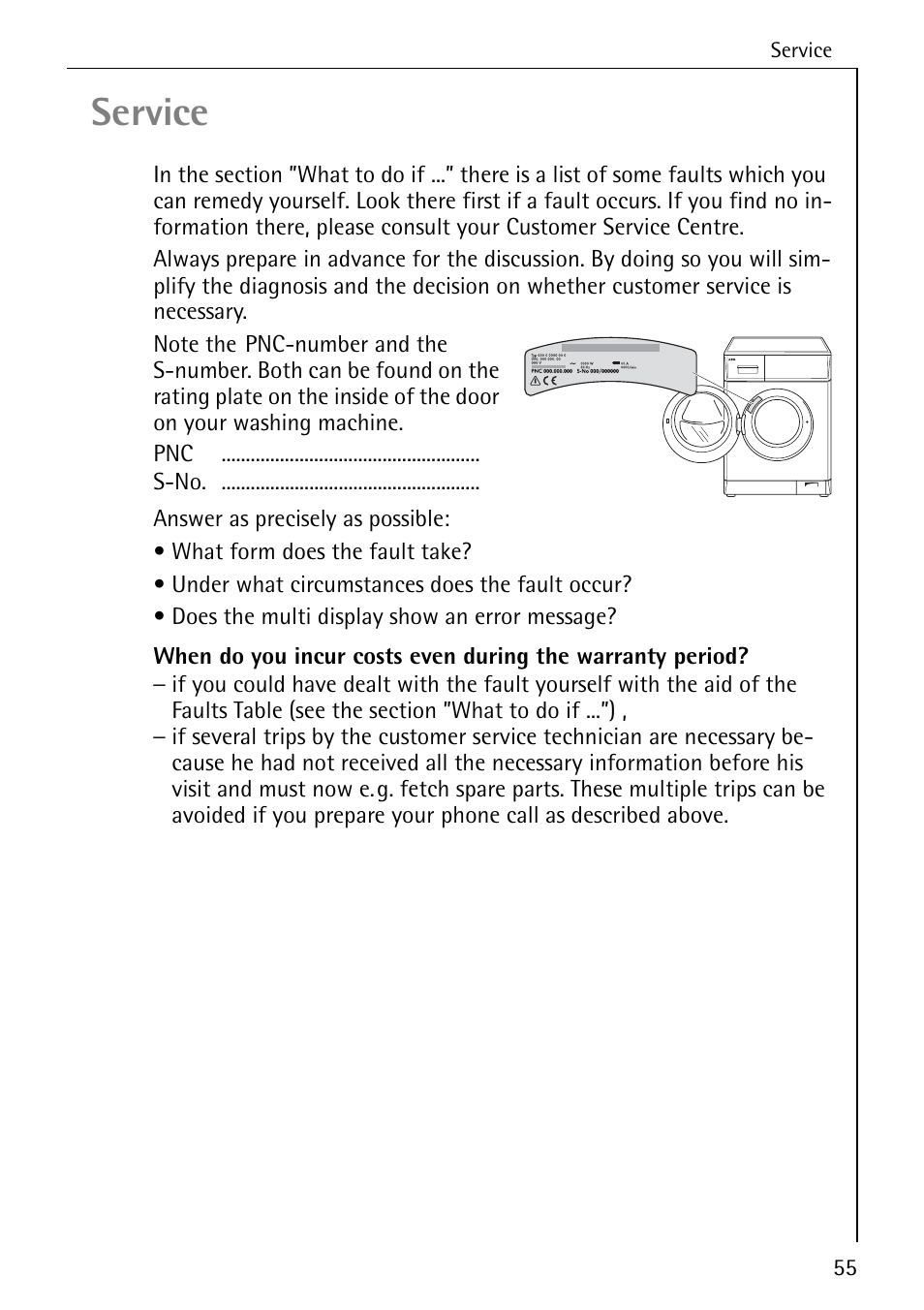 Service | Electrolux LAVAMAT SOUPLESSE 14 User Manual | Page 55 / 56