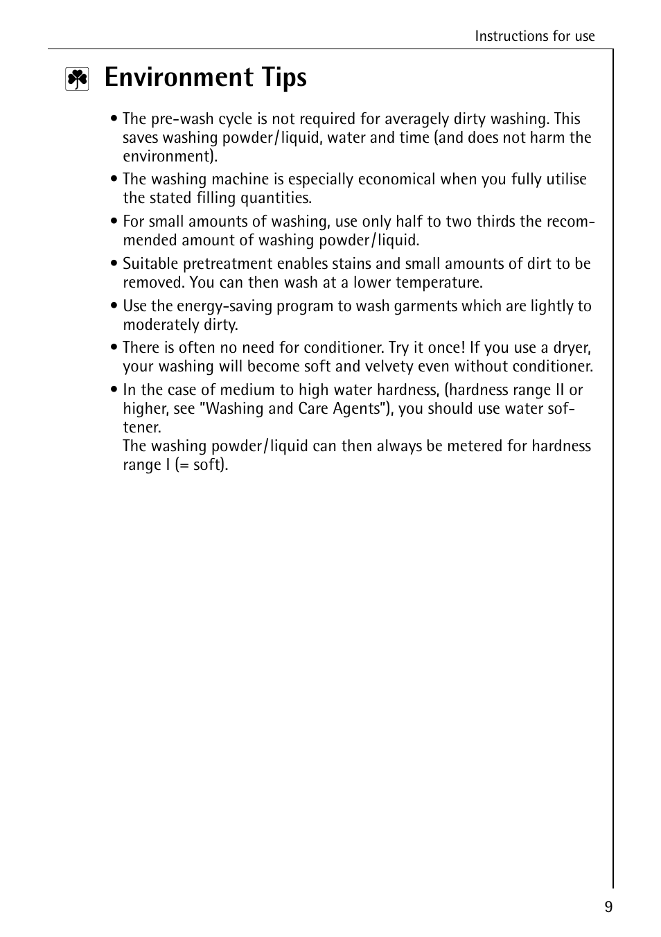 Environment tips | Electrolux LAVAMAT SOUPLESSE 14 User Manual | Page 9 / 56