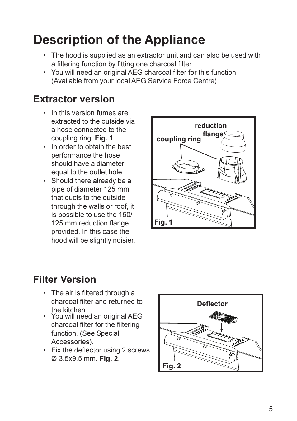 Description of the appliance, Extractor version, Filter version | Electrolux HD 8760 User Manual | Page 5 / 20