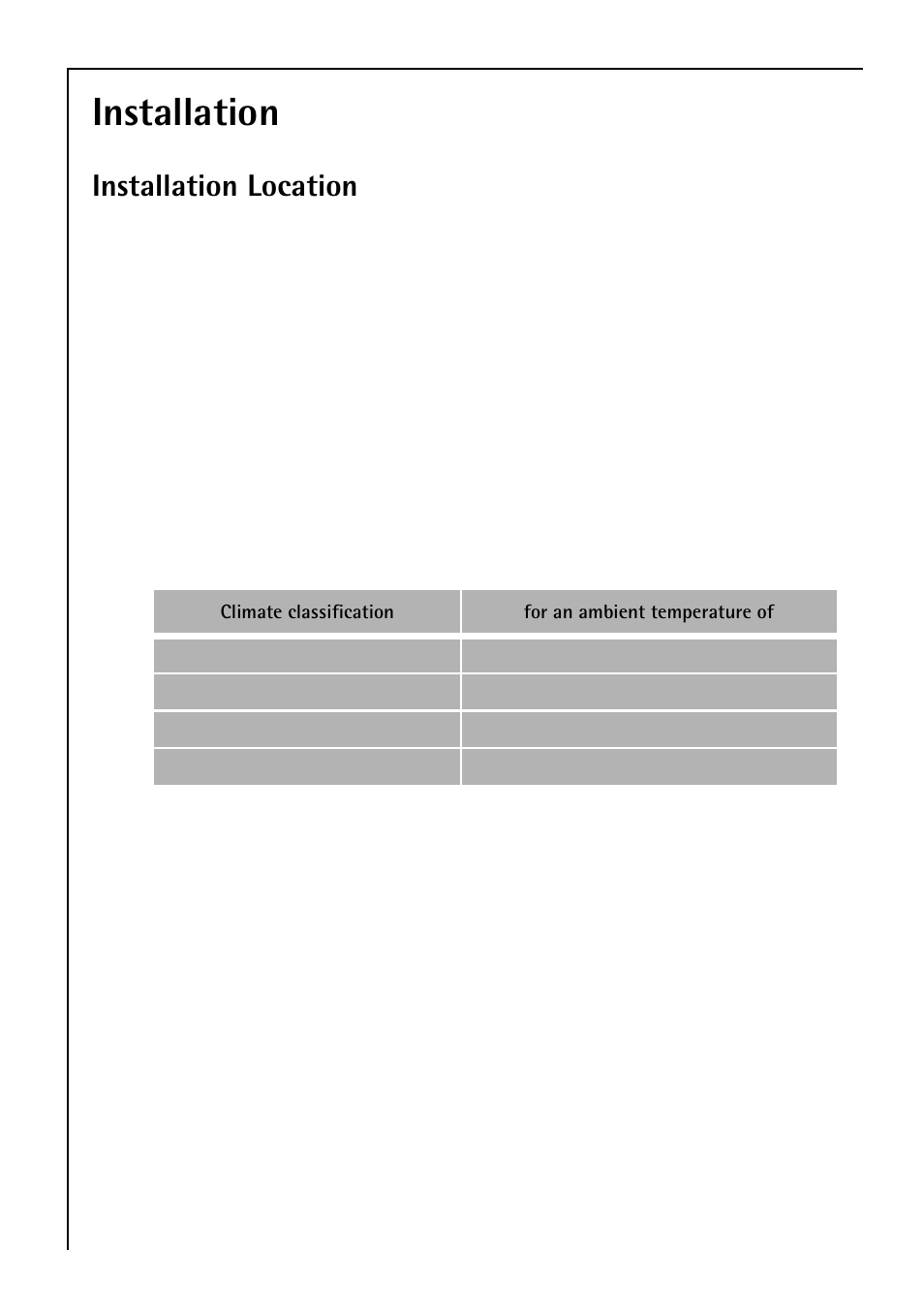 Installation, Installation location | Electrolux 3173-4GS User Manual | Page 10 / 40