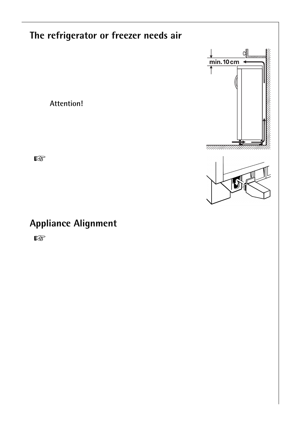 The refrigerator or freezer needs air, Appliance alignment | Electrolux 3173-4GS User Manual | Page 11 / 40