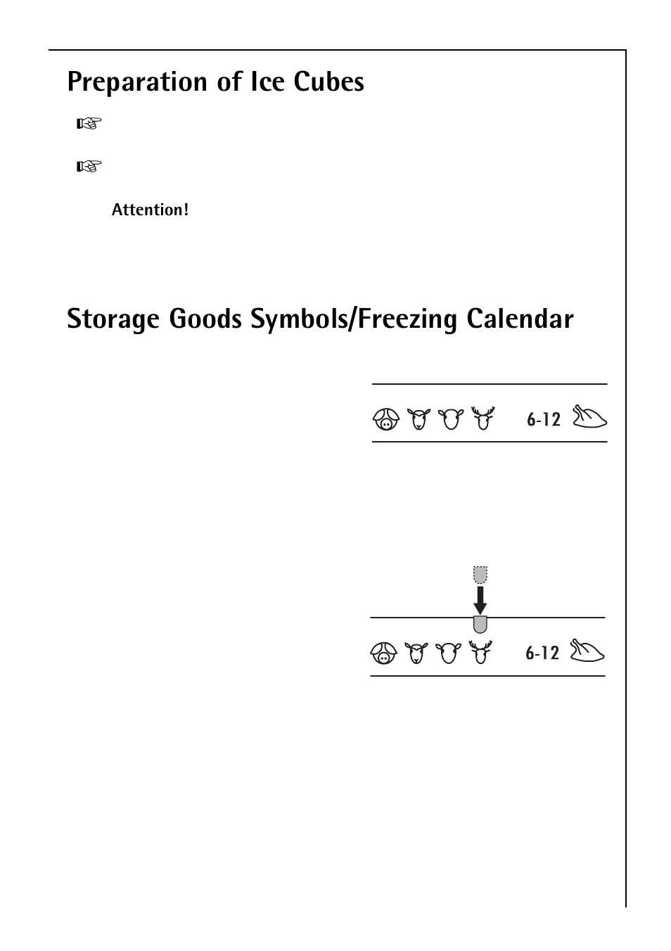Preparation of ice cubes, Storage goods symbols/freezing calendar | Electrolux 3173-4GS User Manual | Page 29 / 40
