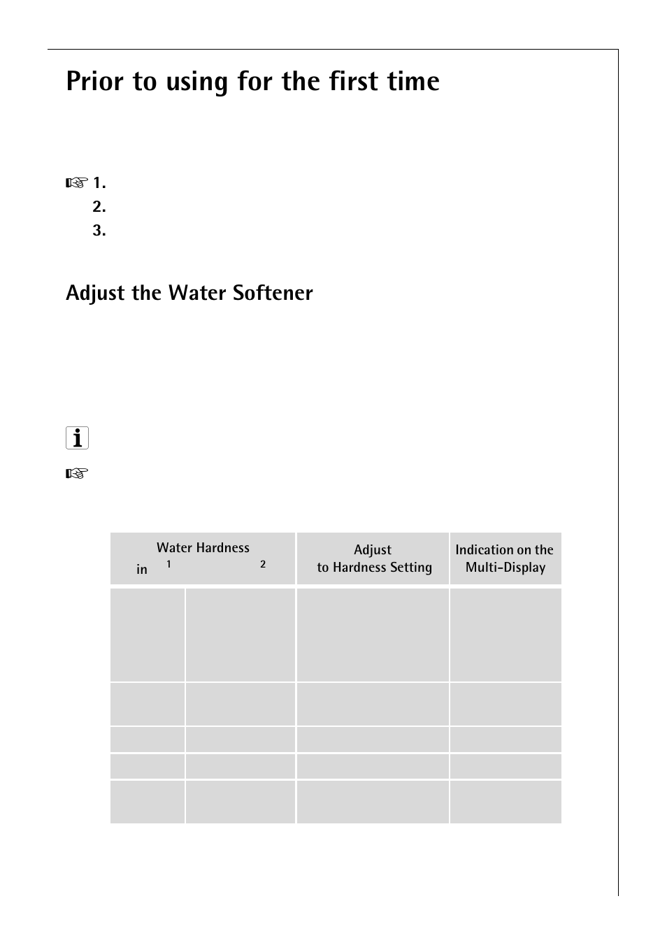 Prior to using for the first time, Adjust the water softener | Electrolux 80850 i User Manual | Page 11 / 48