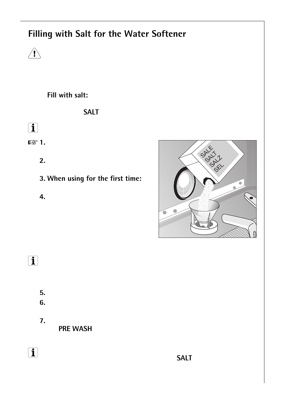 Filling with salt for the water softener | Electrolux 80850 i User Manual | Page 13 / 48