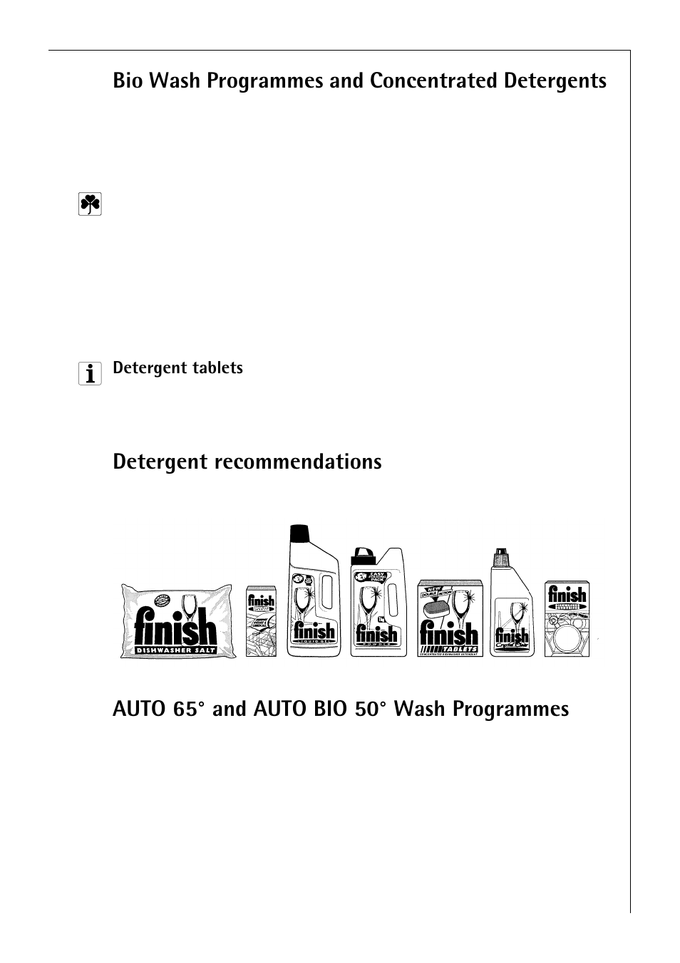 Bio wash programmes and concentrated detergents, Detergent recommendations, Auto 65° and auto bio 50° wash programmes | Electrolux 80850 i User Manual | Page 23 / 48