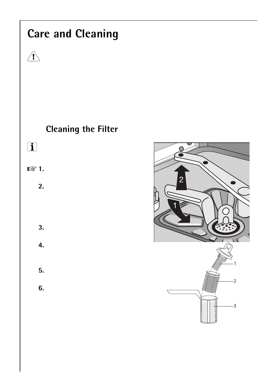 Care and cleaning, Cleaning the filter | Electrolux 80850 i User Manual | Page 30 / 48