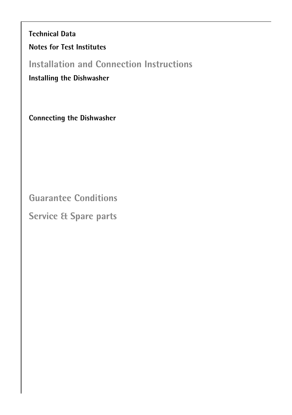 Installation and connection instructions, Guarantee conditions, Service & spare parts | Electrolux 80850 i User Manual | Page 4 / 48