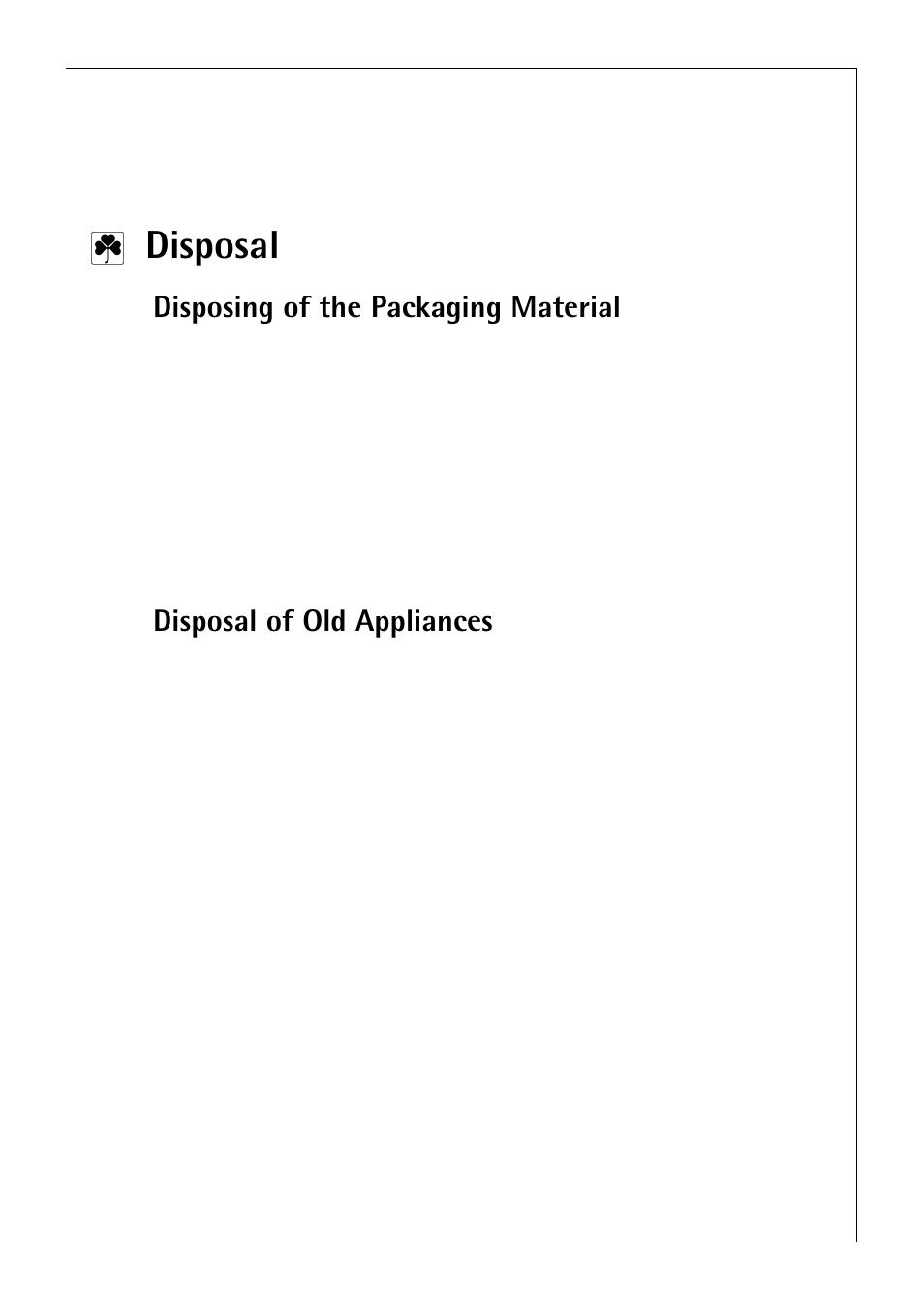 Disposal, Disposing of the packaging material, Disposal of old appliances | Electrolux 80850 i User Manual | Page 7 / 48