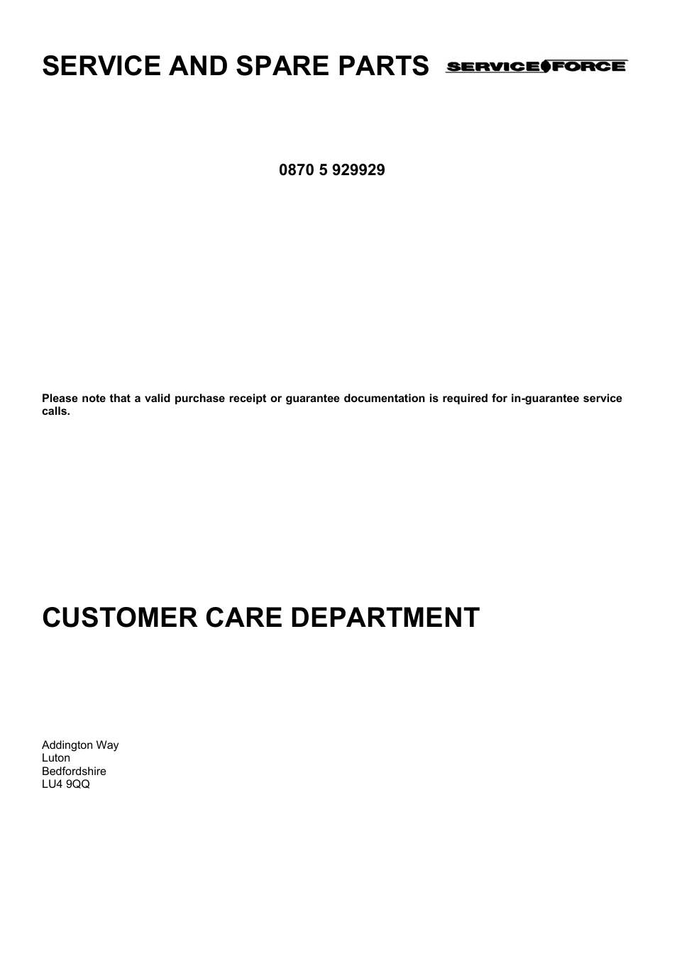 Service and spare parts, Customer care department | Electrolux U3100-4 User Manual | Page 28 / 36