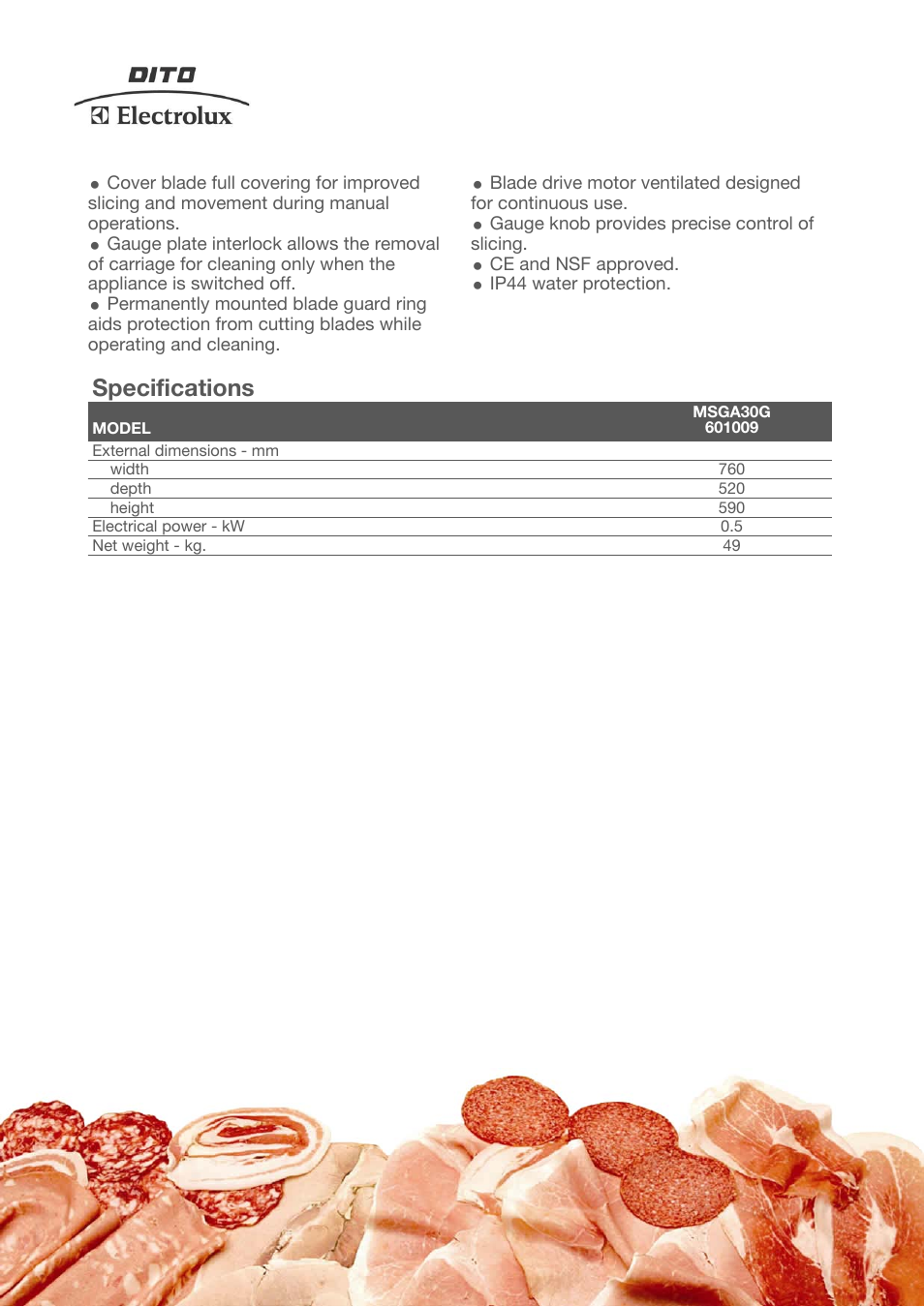 Specifications | Electrolux MSGA30G User Manual | Page 2 / 3