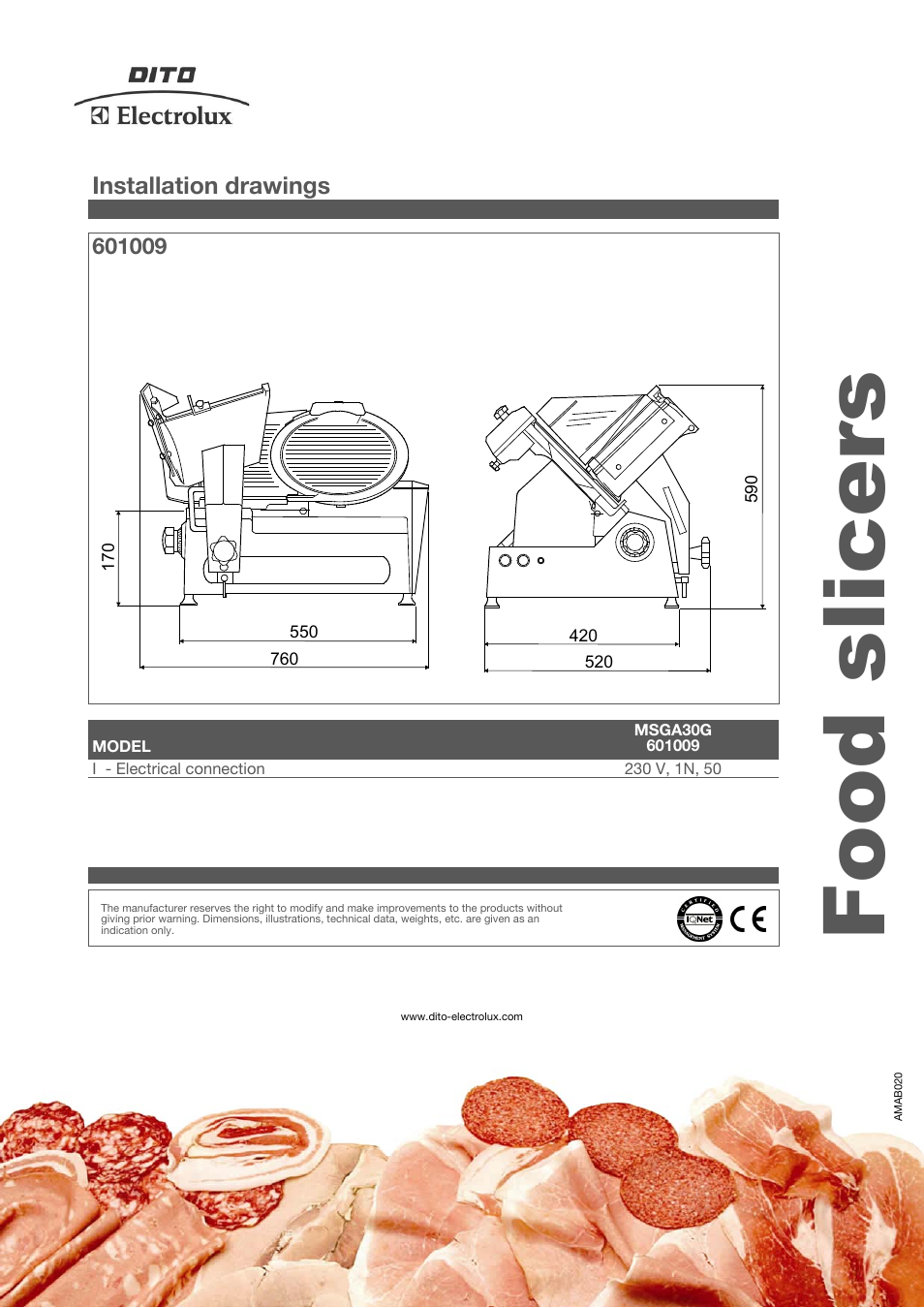 Food slicers, Installation drawings | Electrolux MSGA30G User Manual | Page 3 / 3