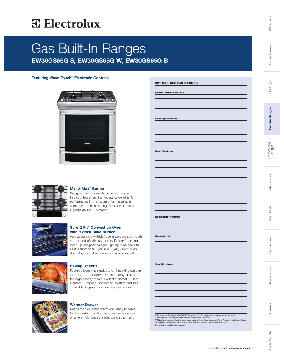 Electrolux EW30GS65GW User Manual | 2 pages