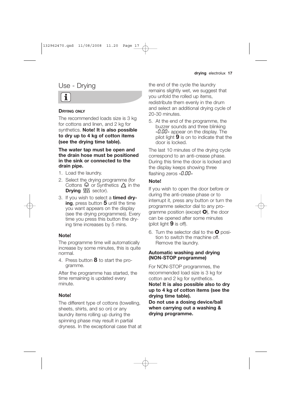 Use - drying | Electrolux EWX 14450 W User Manual | Page 17 / 48