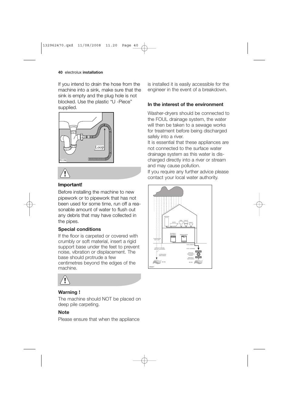 Loop, 40 electrolux installation | Electrolux EWX 14450 W User Manual | Page 40 / 48