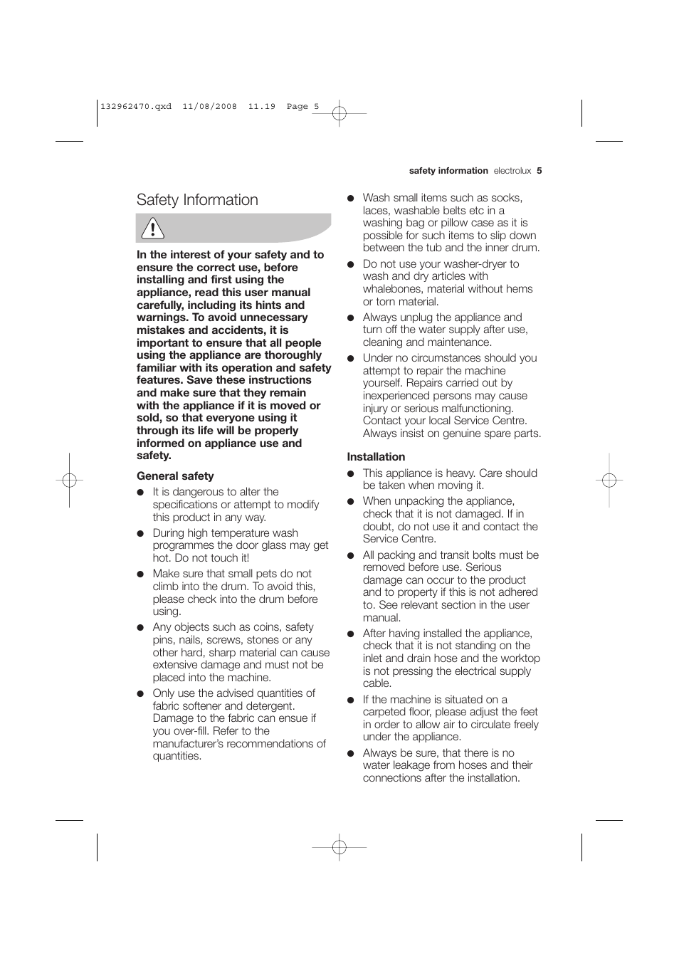 Safety information | Electrolux EWX 14450 W User Manual | Page 5 / 48