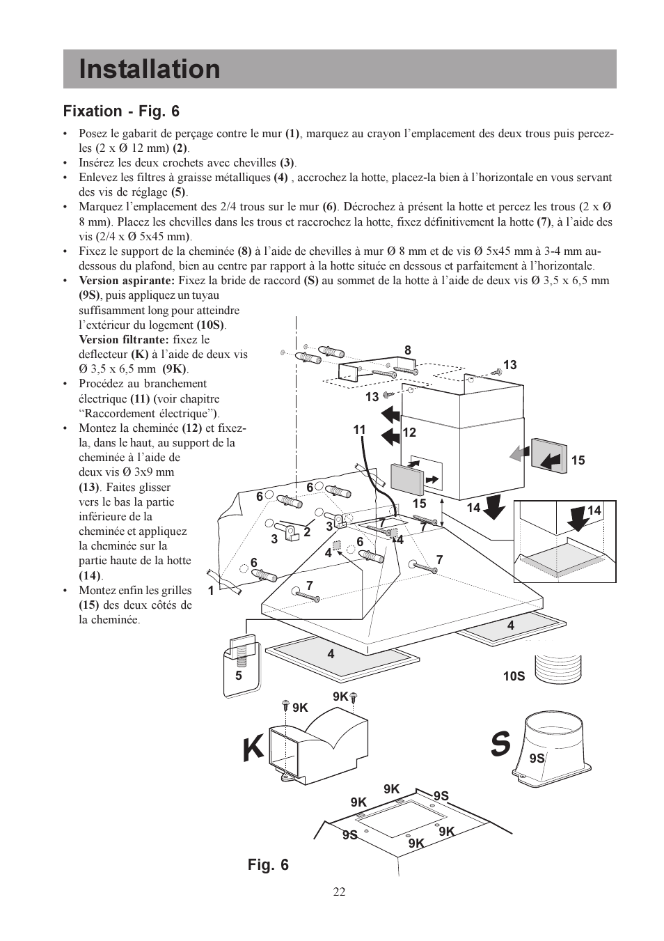 Installation | Electrolux U30306 EFC650-950 User Manual | Page 22 / 80