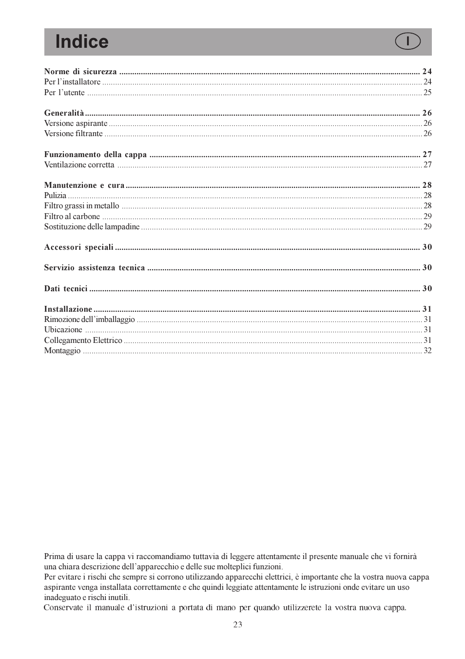 Indice | Electrolux U30306 EFC650-950 User Manual | Page 23 / 80