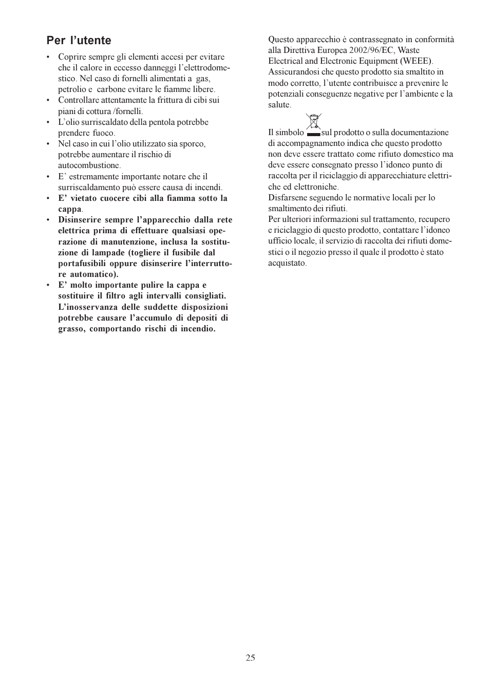 Per lutente | Electrolux U30306 EFC650-950 User Manual | Page 25 / 80