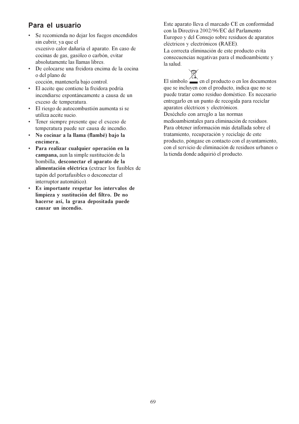 Para el usuario | Electrolux U30306 EFC650-950 User Manual | Page 69 / 80