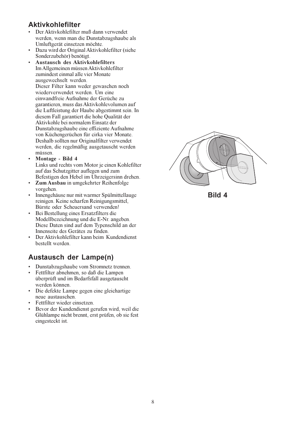 Aktivkohlefilter, Austausch der lampe(n), Bild 4 | Electrolux U30306 EFC650-950 User Manual | Page 8 / 80