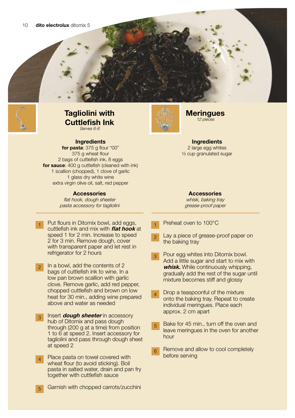 Tagliolini with cuttlefish ink, Meringues | Electrolux Ditomix 5 User Manual | Page 10 / 12