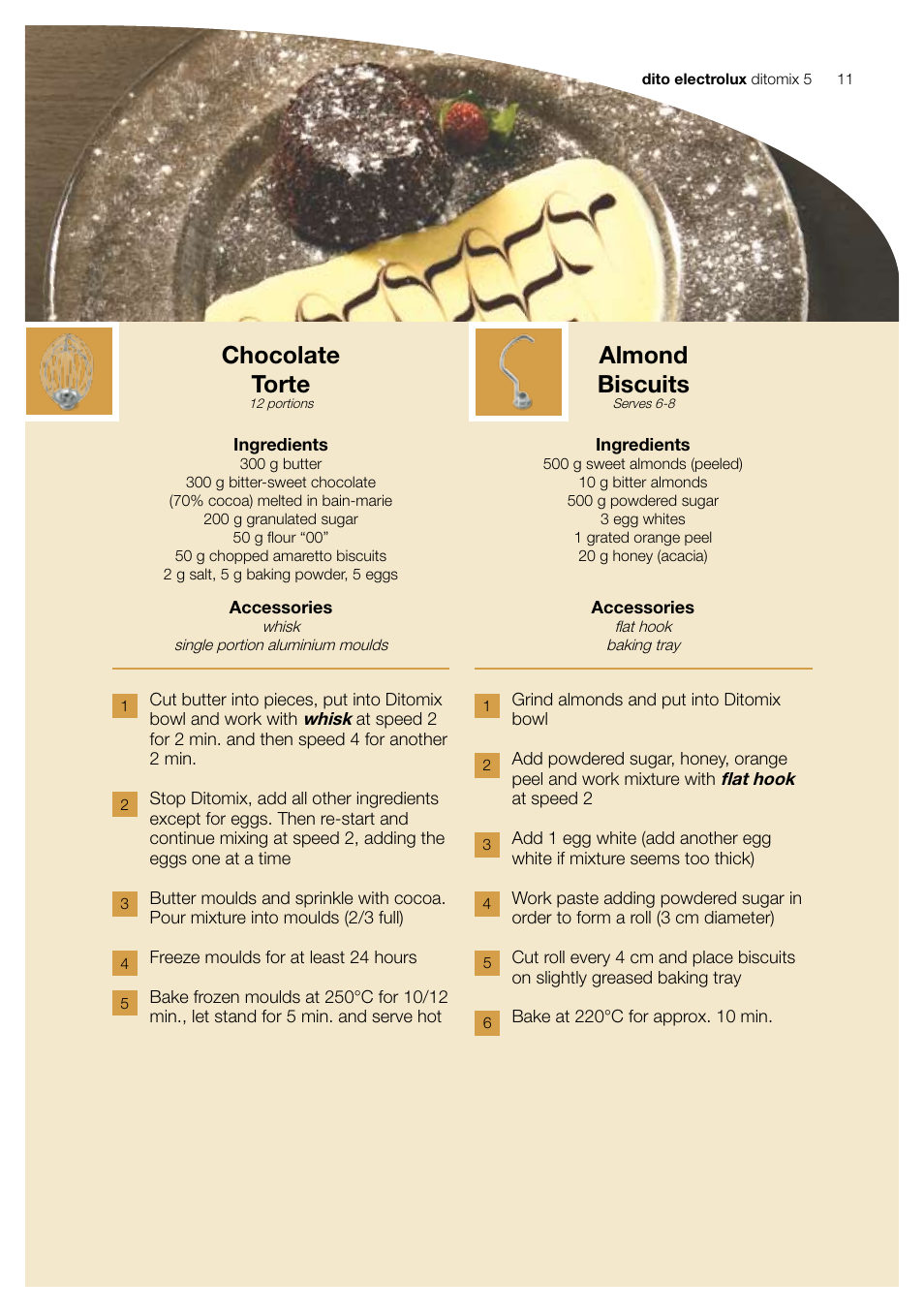 Chocolate torte, Almond biscuits | Electrolux Ditomix 5 User Manual | Page 11 / 12