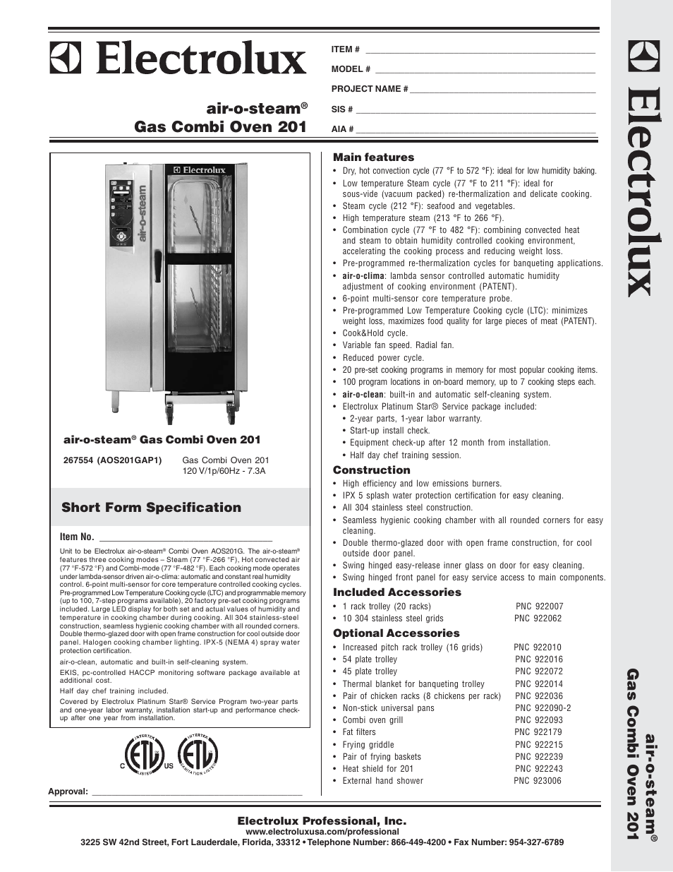 Electrolux Air-O-Steam AOS201GAP1 User Manual | 2 pages
