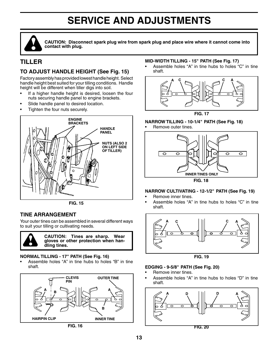 Service and adjustments, Tiller, Tine arrangement | Electrolux FN620K User Manual | Page 13 / 24