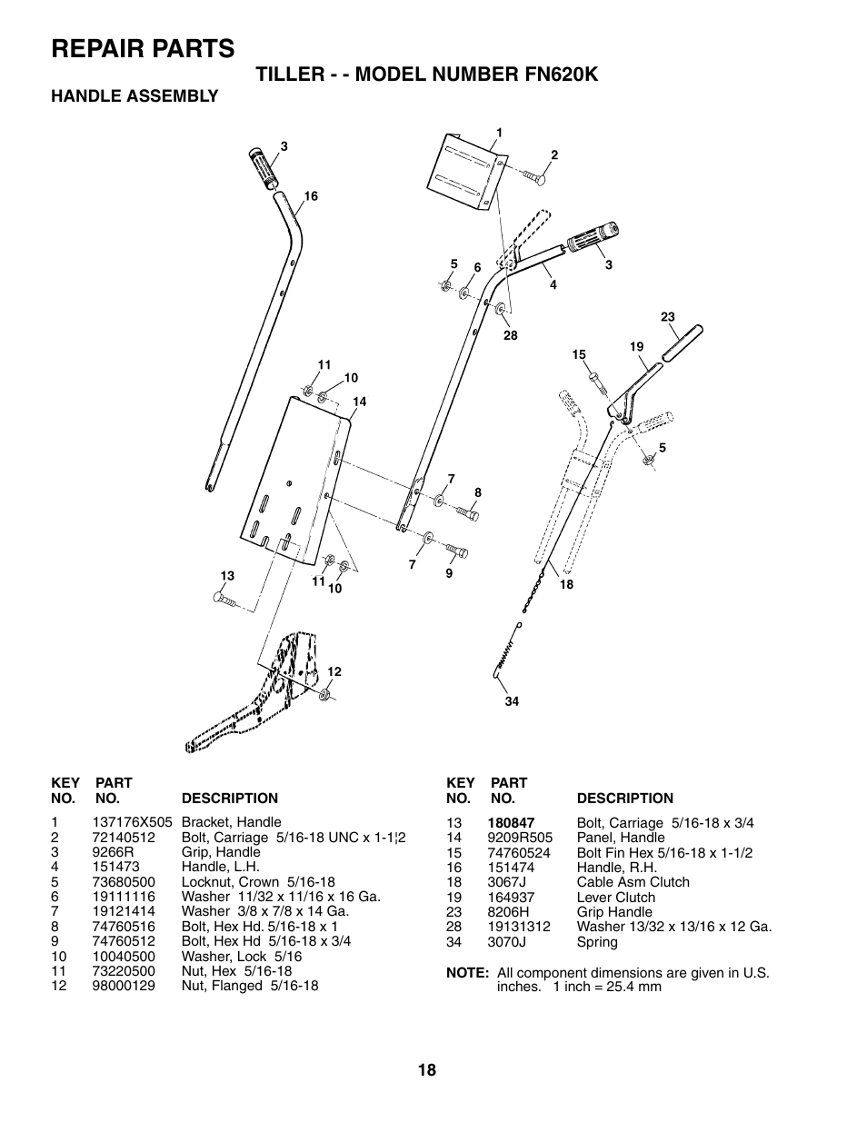 Repair parts, Tiller - - model number fn620k | Electrolux FN620K User Manual | Page 18 / 24