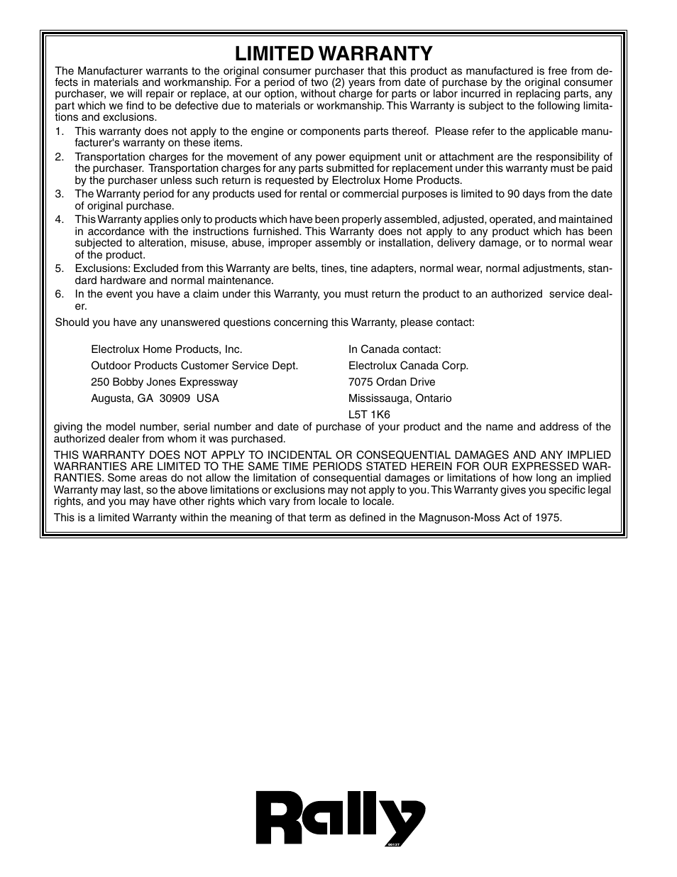 Limited warranty | Electrolux FN620K User Manual | Page 24 / 24