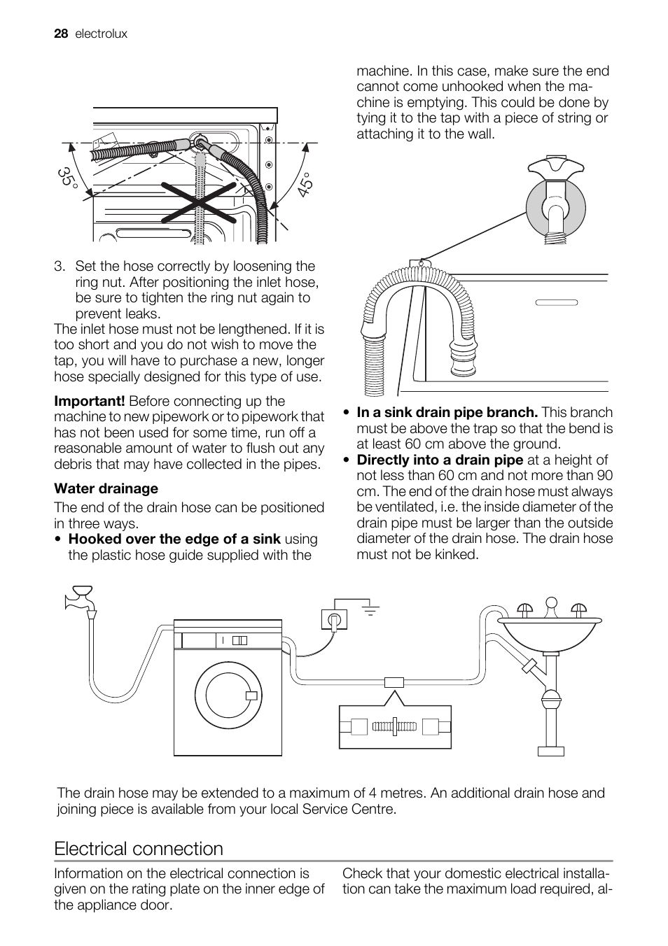 Electrical connection | Electrolux EWW 14791 W User Manual | Page 28 / 32