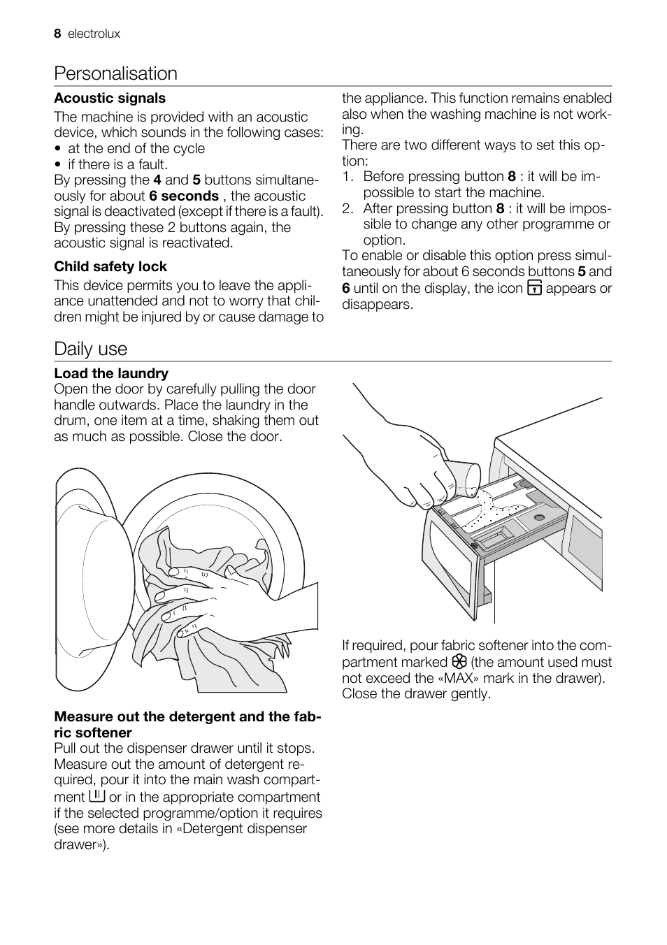 Personalisation, Daily use | Electrolux EWW 14791 W User Manual | Page 8 / 32