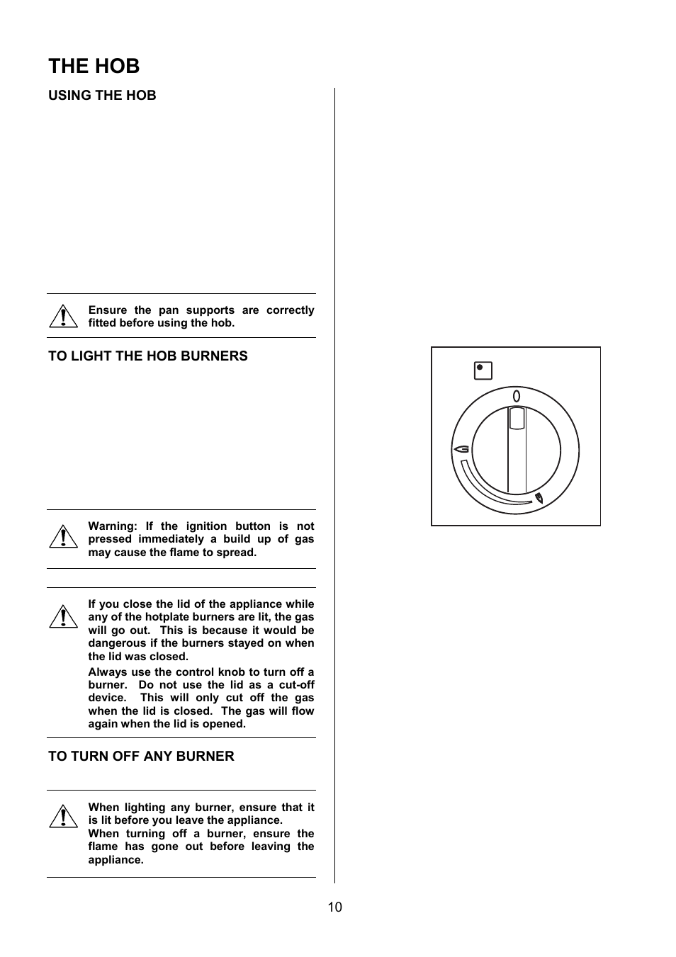 The hob, Using the hob | Electrolux EKG6049 User Manual | Page 10 / 40