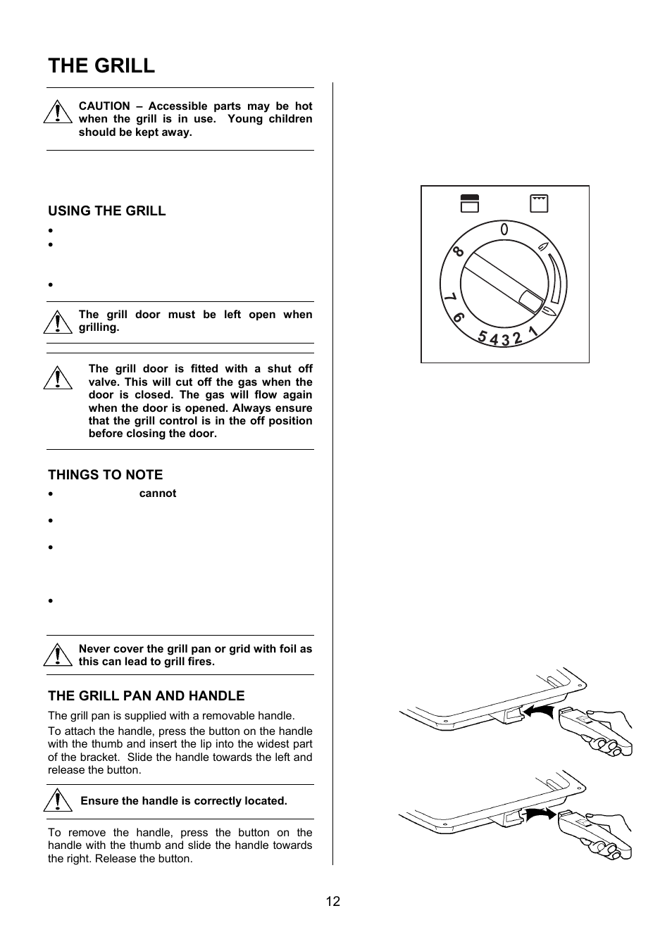 The grill, Using the grill, The grill pan and handle | Electrolux EKG6049 User Manual | Page 12 / 40