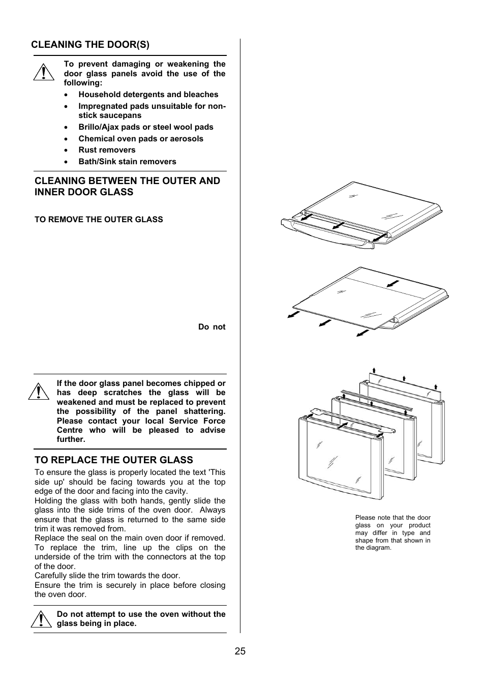 25 cleaning the door(s), Cleaning between the outer and inner door glass, The outer door glass is removable for cleaning | Electrolux EKG6049 User Manual | Page 25 / 40