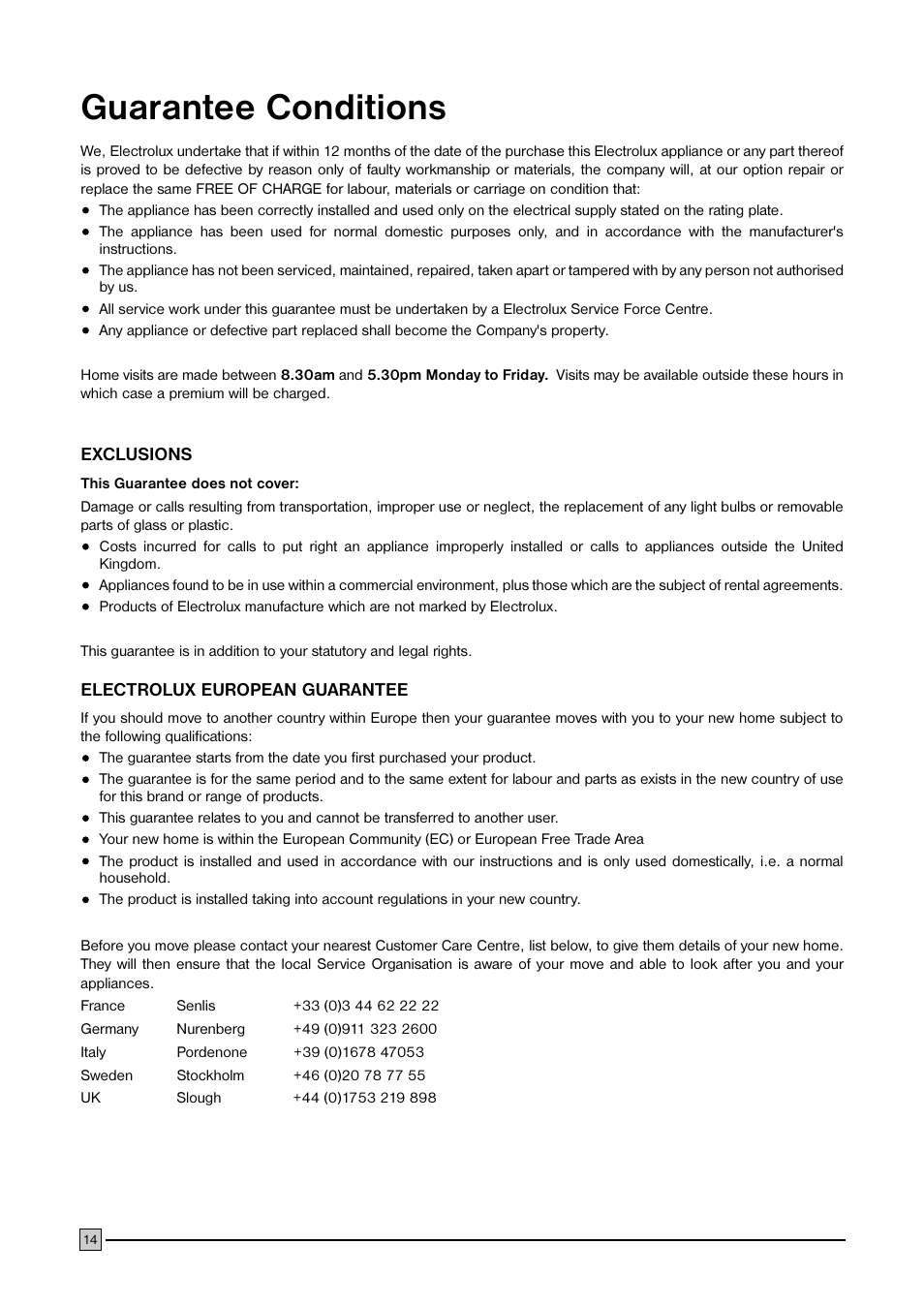 Guarantee conditions | Electrolux ECM 3857 User Manual | Page 14 / 16