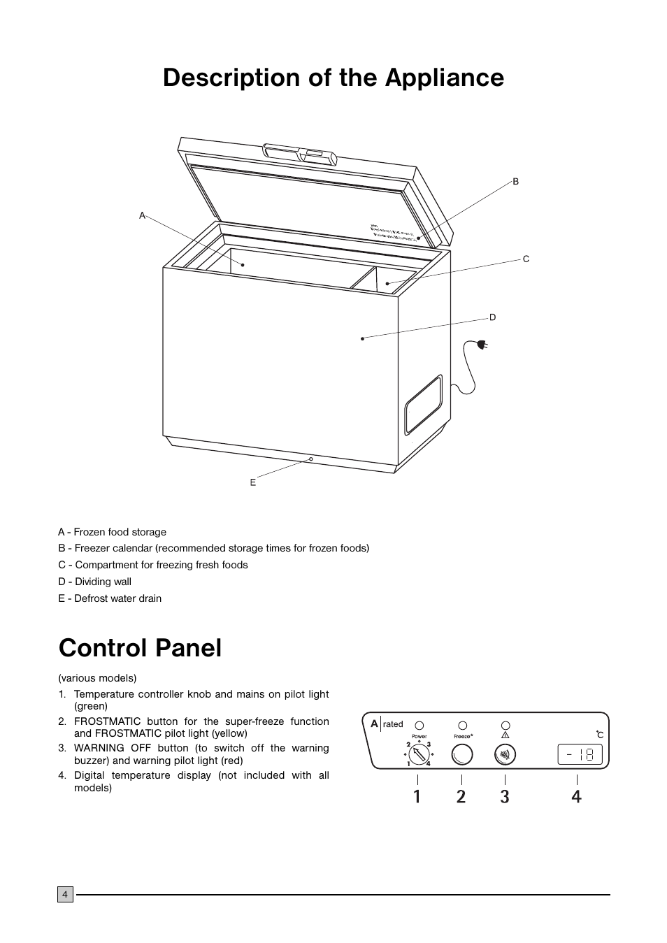 Description of the appliance control panel | Electrolux ECM 3857 User Manual | Page 4 / 16