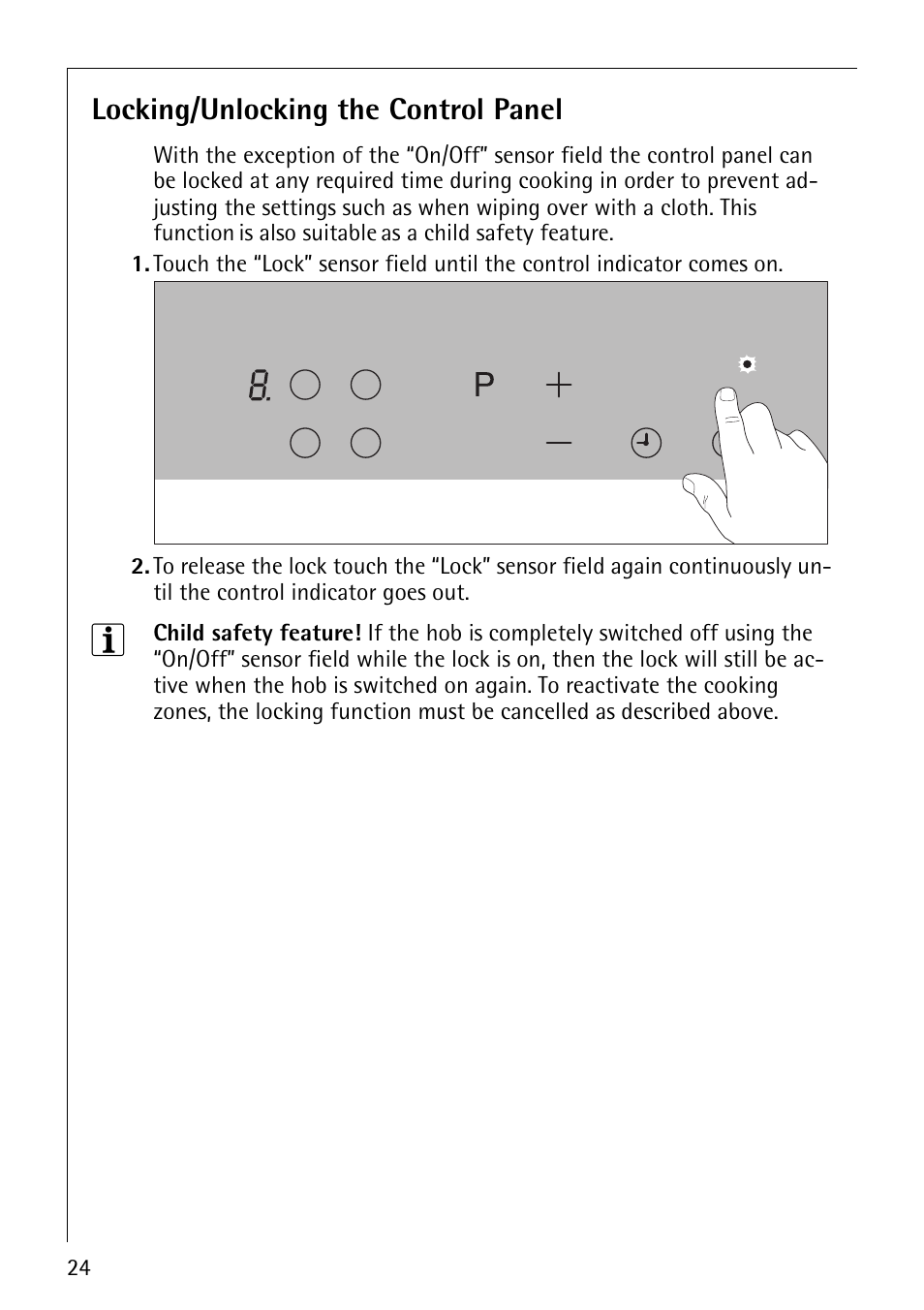Locking/unlocking the control panel | Electrolux 68000KF-BN User Manual | Page 24 / 44