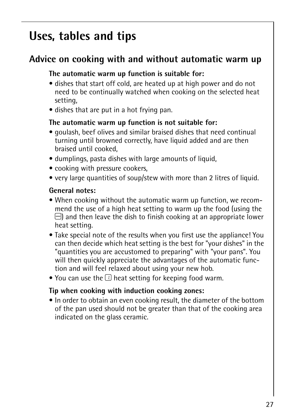 Uses, tables and tips | Electrolux 68000KF-BN User Manual | Page 27 / 44