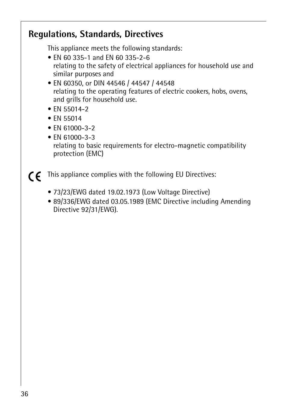 Regulations, standards, directives | Electrolux 68000KF-BN User Manual | Page 36 / 44