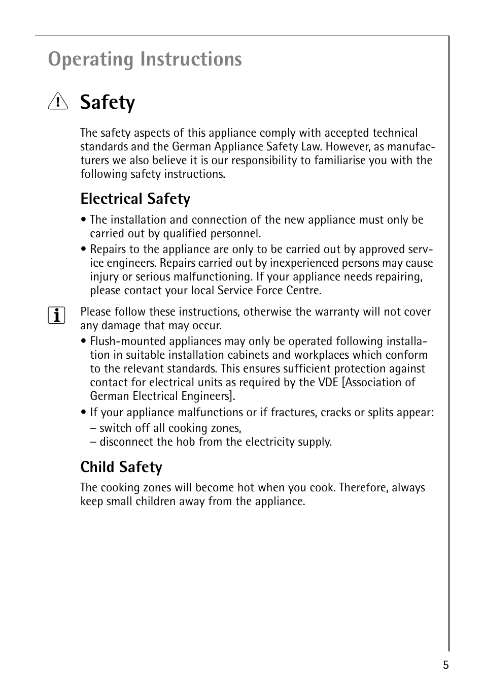 Operating instructions 1 safety | Electrolux 68000KF-BN User Manual | Page 5 / 44