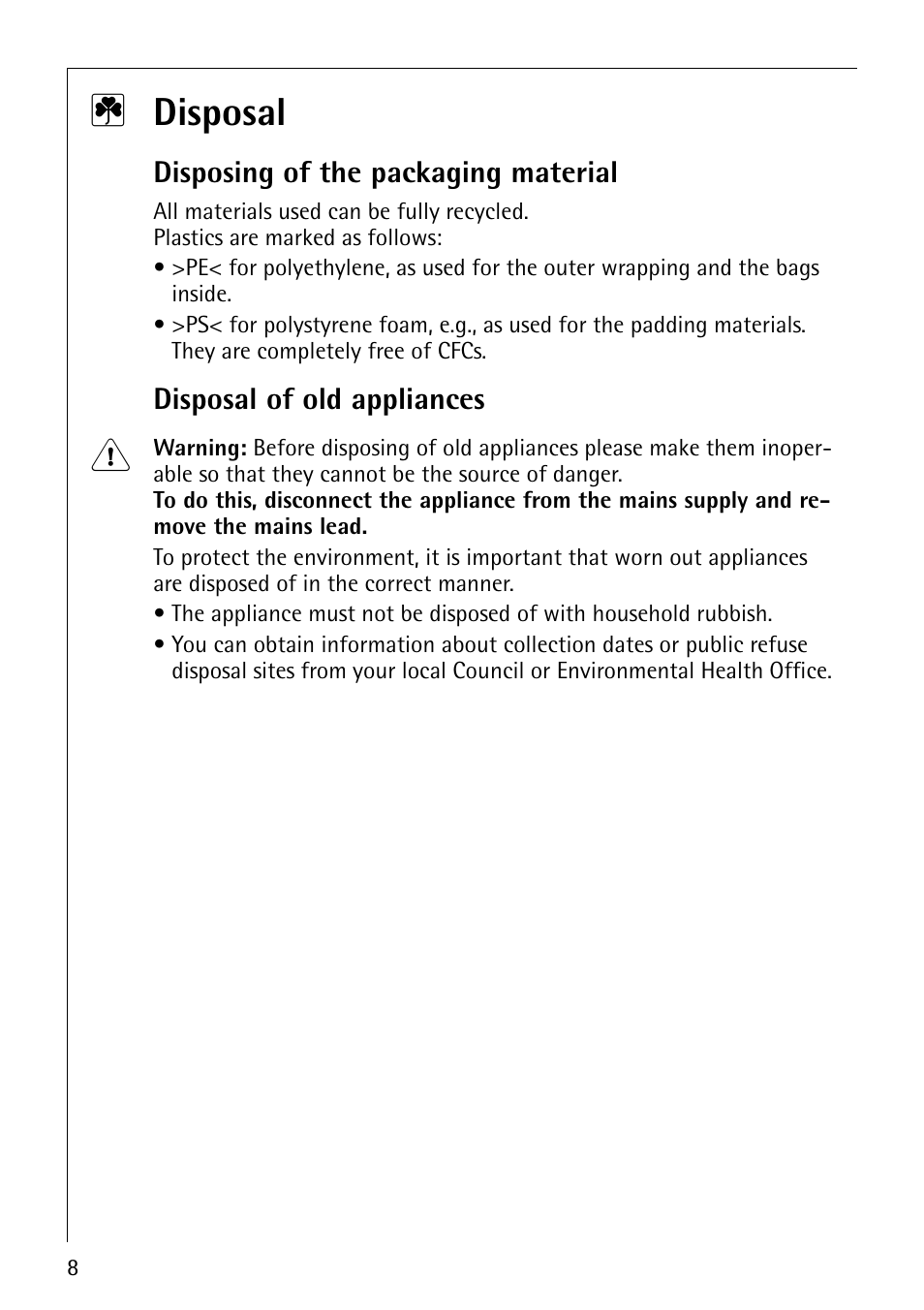 2 disposal | Electrolux 68000KF-BN User Manual | Page 8 / 44