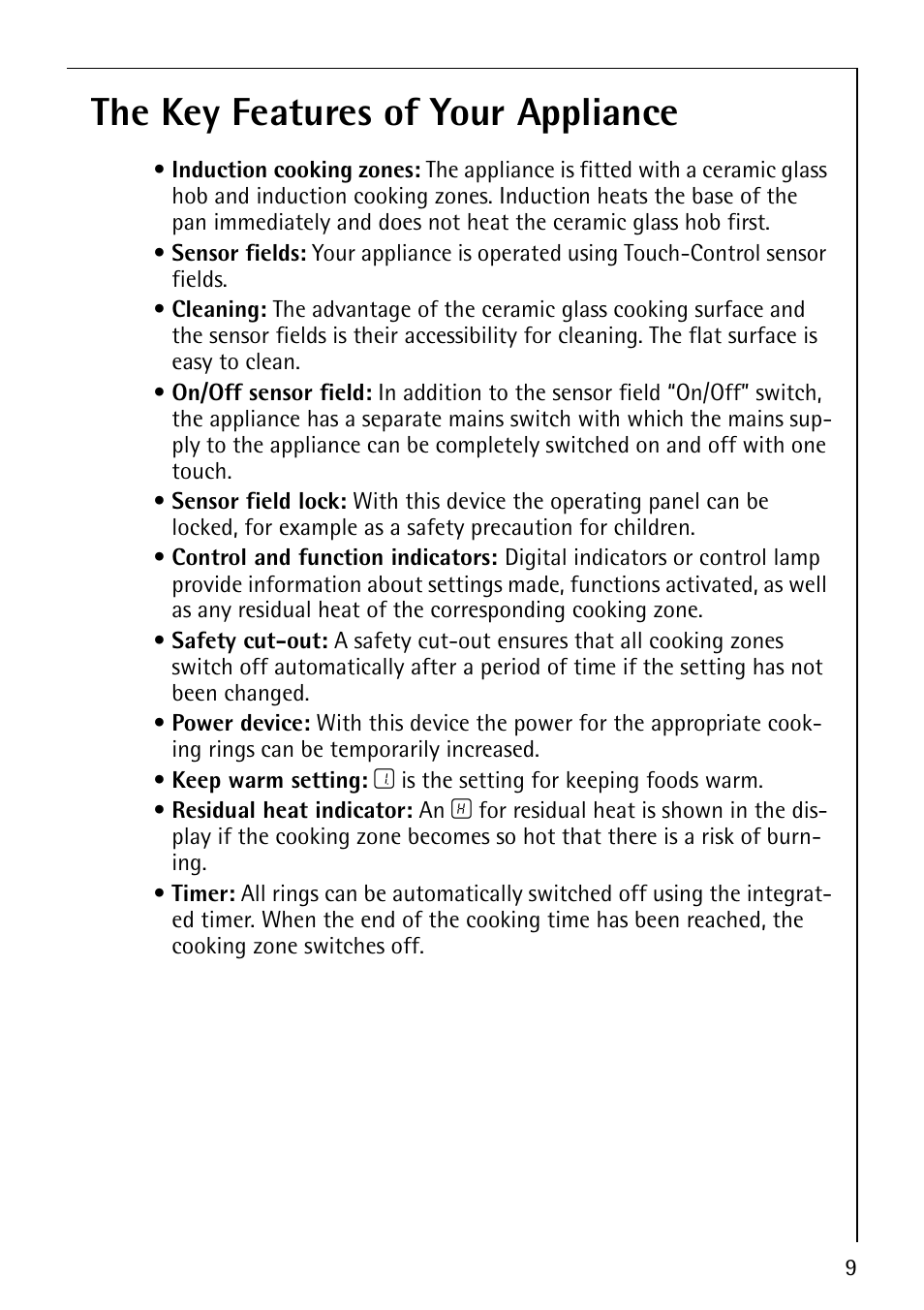 The key features of your appliance | Electrolux 68000KF-BN User Manual | Page 9 / 44