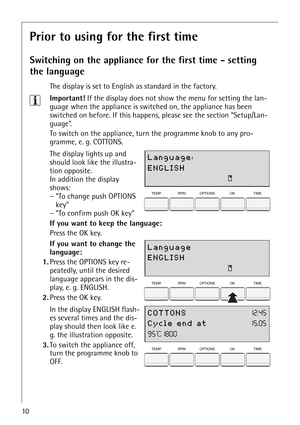 Prior to using for the first time | Electrolux 88800 User Manual | Page 10 / 44